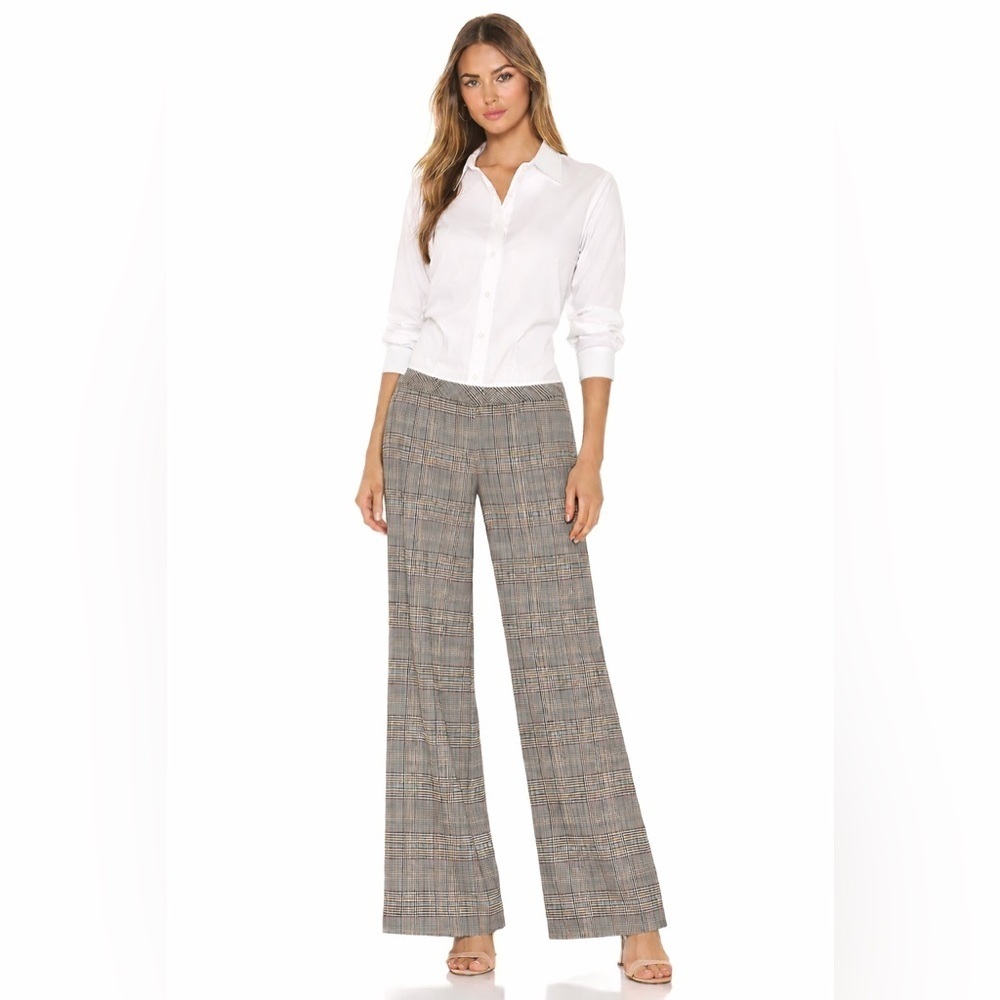 Trina Turk Plaid Trousers Size 4 Back Stripe Button Detail excellent condition